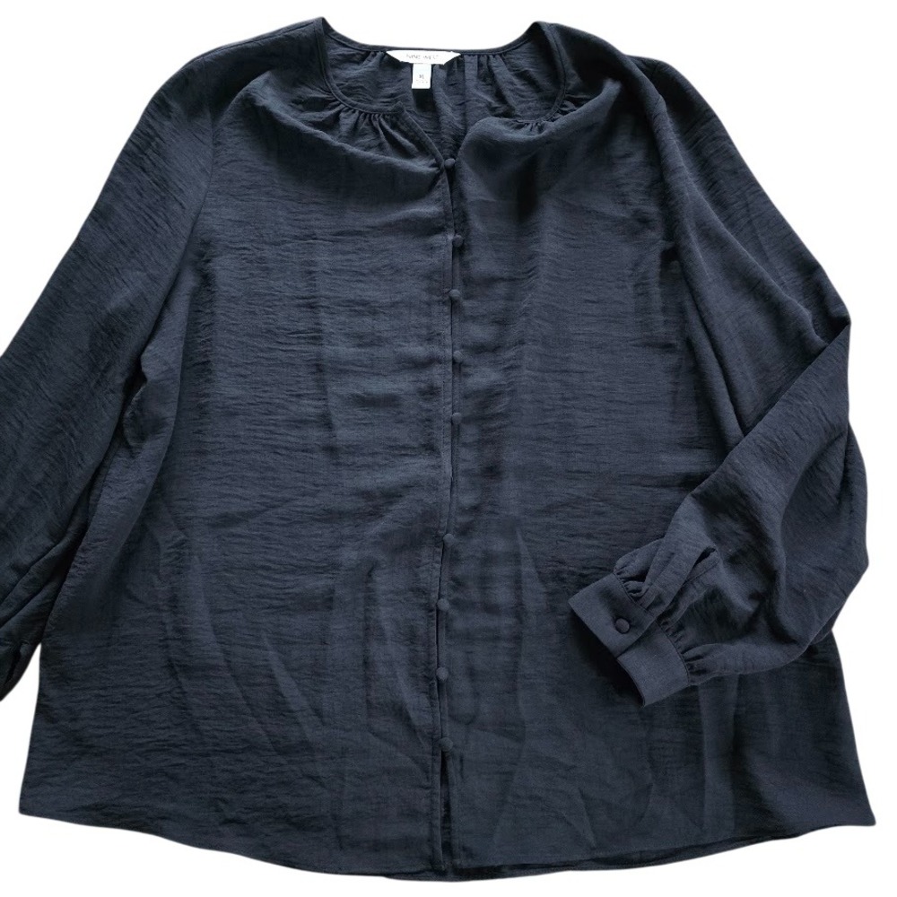 Nine West Blouse Womens XL Black Button Down Dark Academia Minimalist Whimsigoth - Picture 5 of 11
